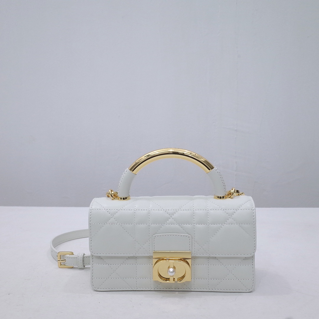 Mini Dior Ange Bag White Macrocannage Lambskin